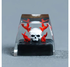 Unique Handmade Skull & Flames Keycap - Epoxy Resin with Illuminated Outline, SA Profile - Perfect for Mechanical Keyboards, Ideal Valentine's & Dad Gift